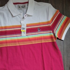Original Penguin Sangria Pink Stripe Polo M NEW